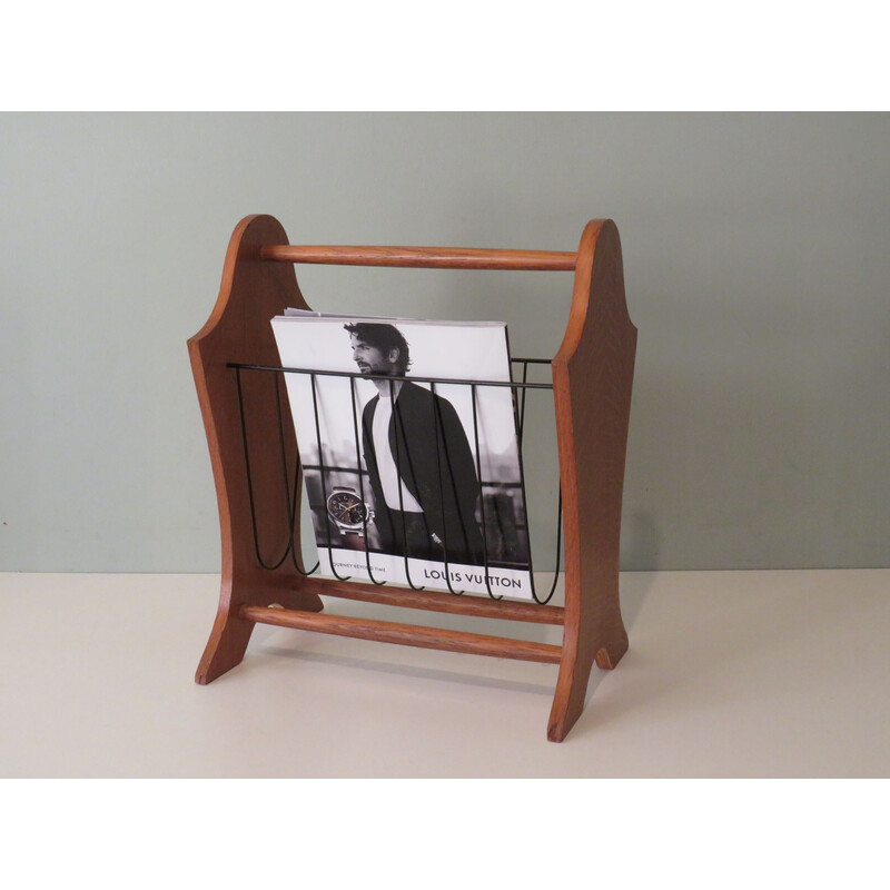 Vintage wood and metal magazine rack, Belgium 1960-1970