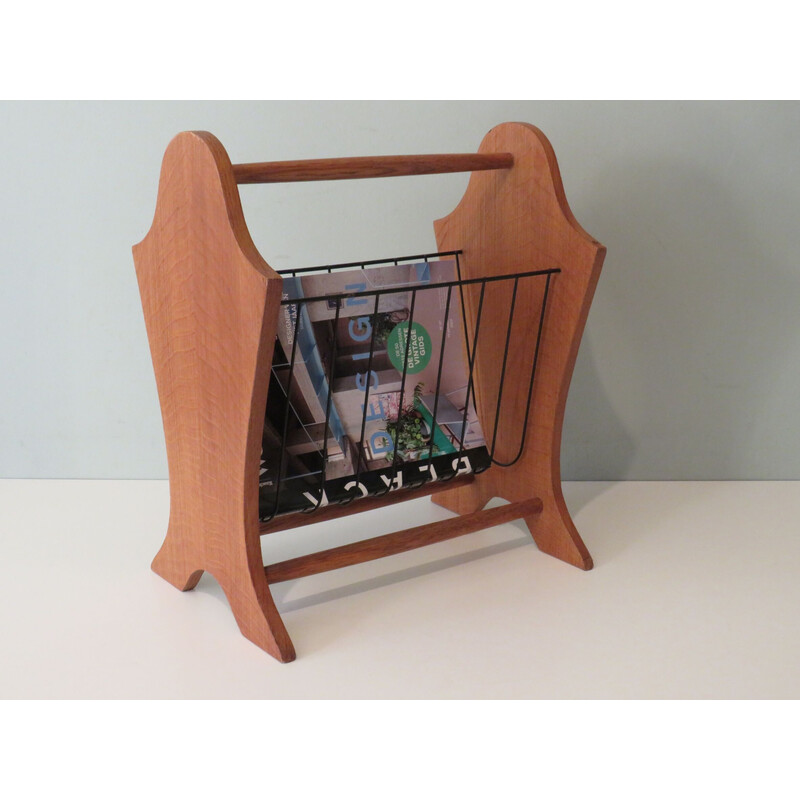 Vintage wood and metal magazine rack, Belgium 1960-1970