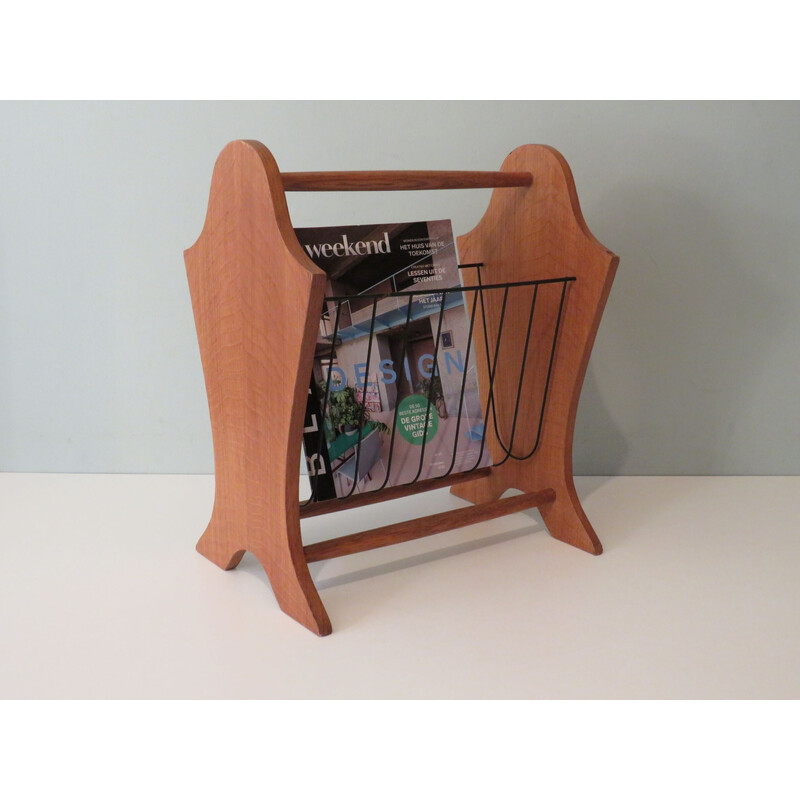 Vintage wood and metal magazine rack, Belgium 1960-1970