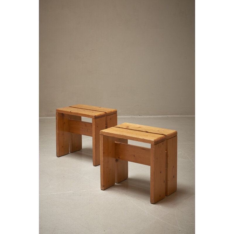 Pair of vintage stools, selected by Charlotte Perriand for Les Arcs