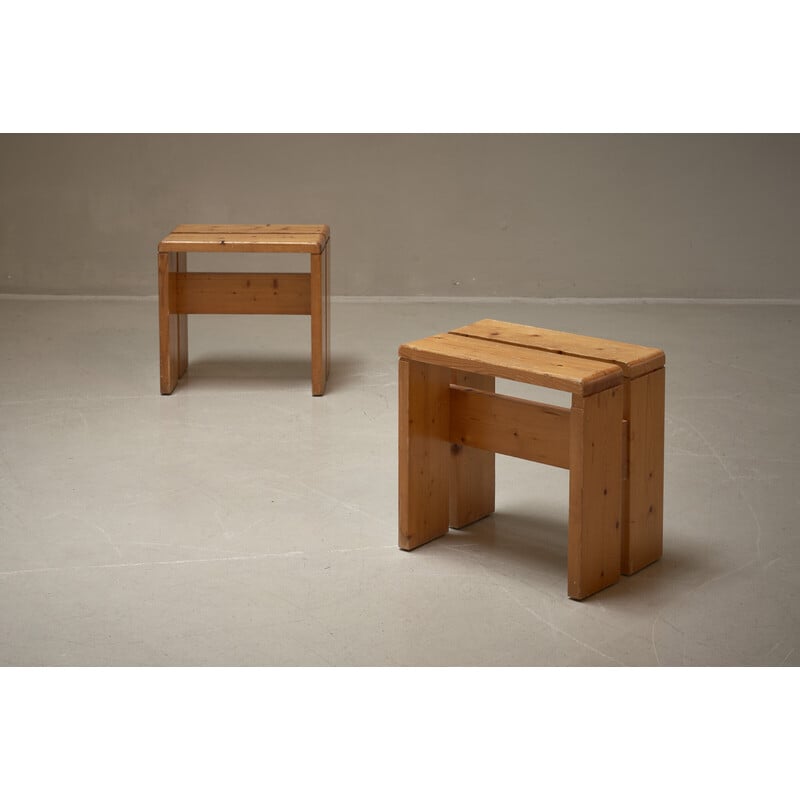 Pair of vintage stools, selected by Charlotte Perriand for Les Arcs