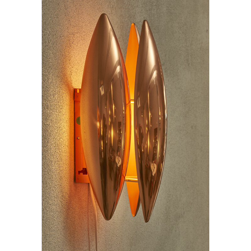 Pair of vintage Kastor wall lamps in copper by Jo Hammerborg for Fog and Mørup, Denmark 1960s