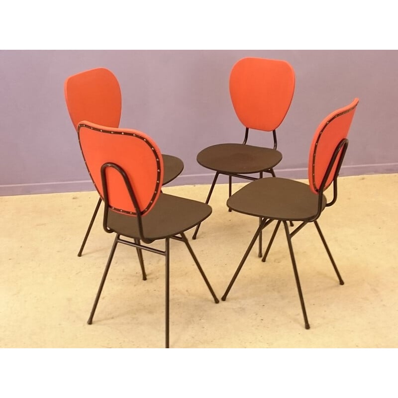 Lot de 4 chaises vintage pieds compas - 1960