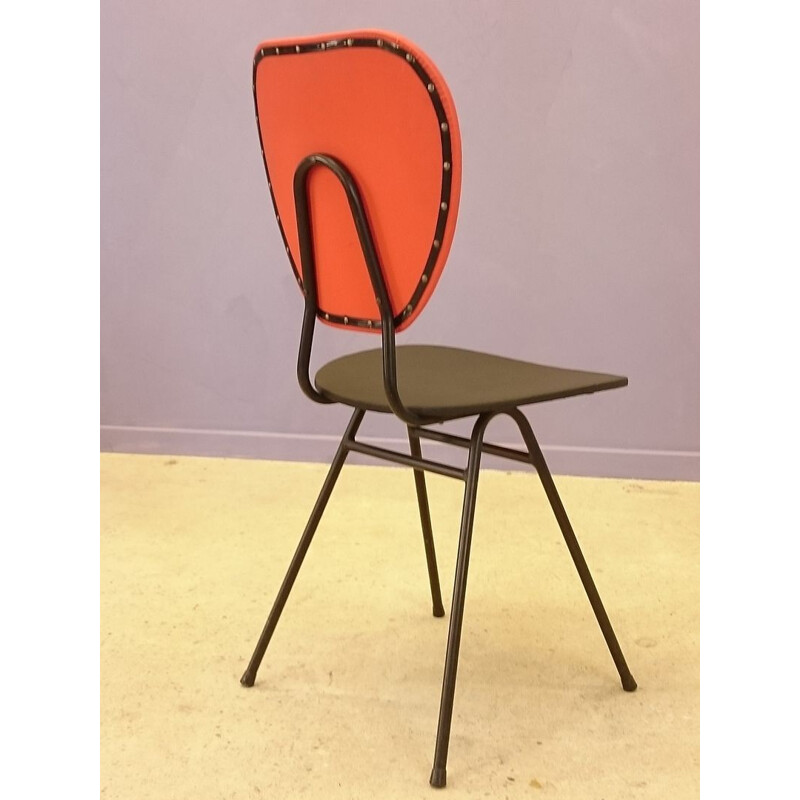 Set of 4 chairs with red and black compass feet - 1960s