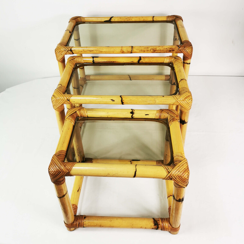 Vintage bamboo modular nesting tables, Germany 1970s