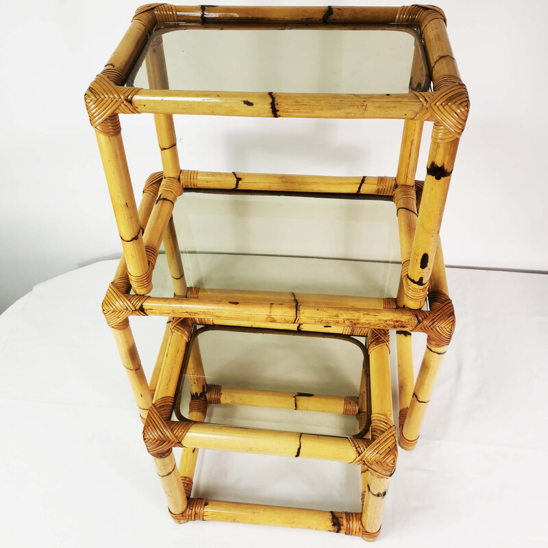 Vintage bamboo modular nesting tables, Germany 1970s