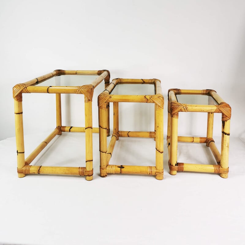 Vintage bamboo modular nesting tables, Germany 1970s