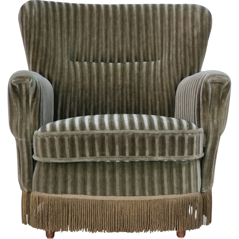 Vintage Deense fauteuil in velours en beukenhout, 1970