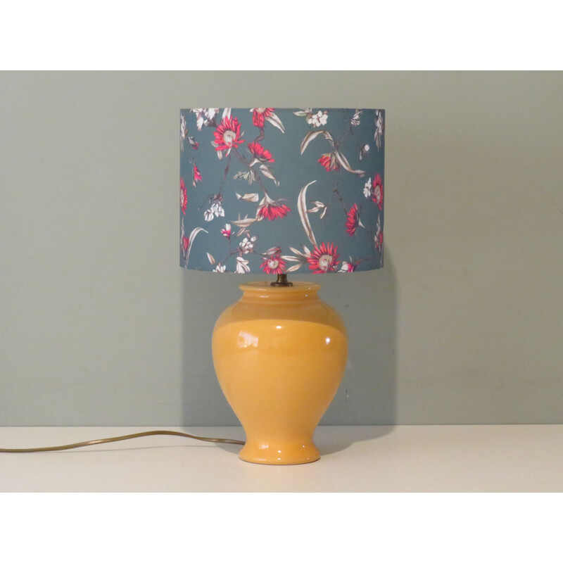 Lampada da tavolo vintage in ceramica Kostka con paralume personalizzato, Francia 1960-1970