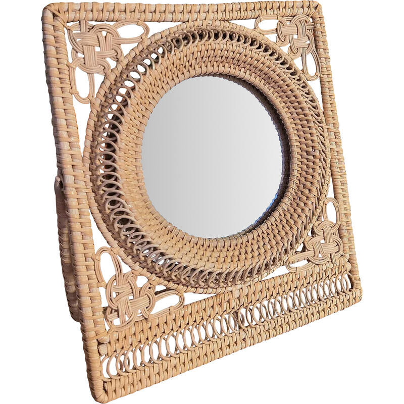 Vintage rattan table mirror