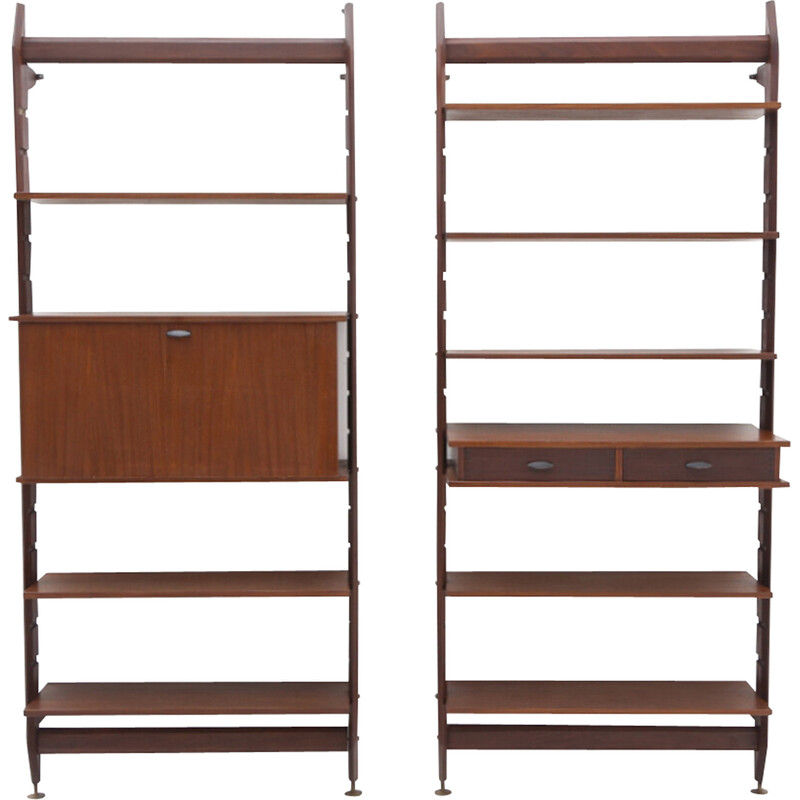 Pair of vintage wooden wall bookcases, 1960s