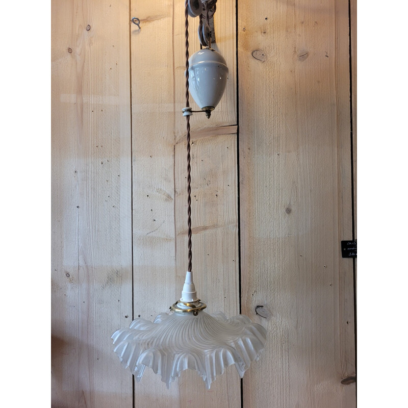 Vintage pendant lamp "rise and fall" in pressed glass