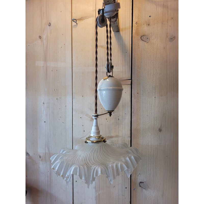 Vintage pendant lamp "rise and fall" in pressed glass