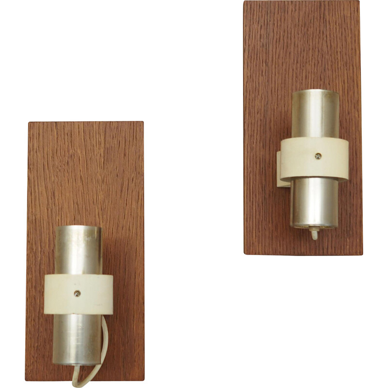 Pair of vintage teak wall lamps, Denmark 1960s