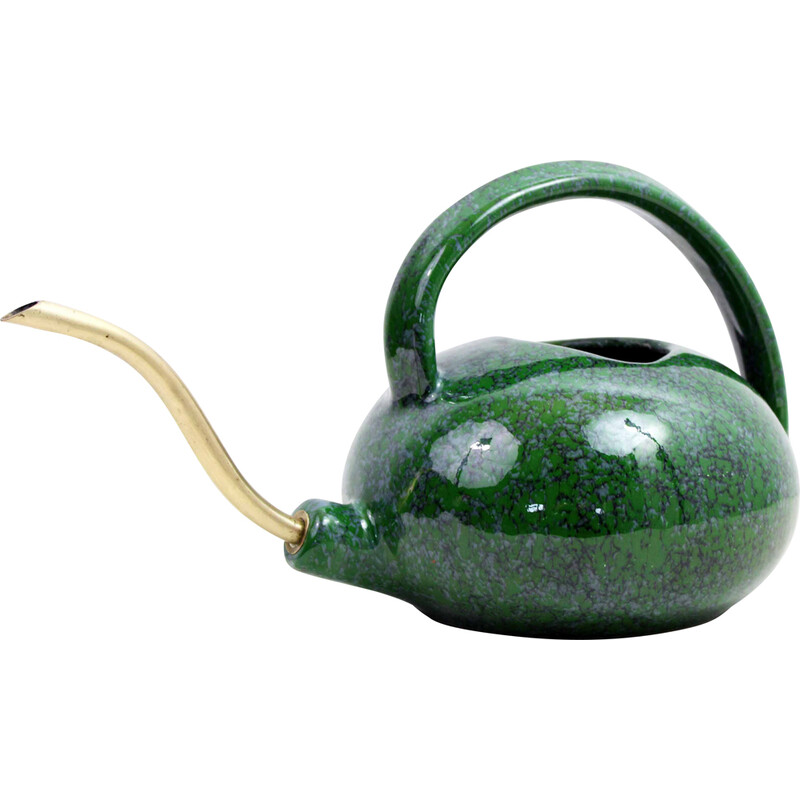 Vintage watering can in ceramic and brass, 1950-1960