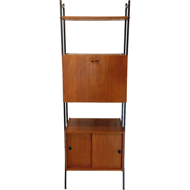 Vintage teak and metal bookcase, 1960