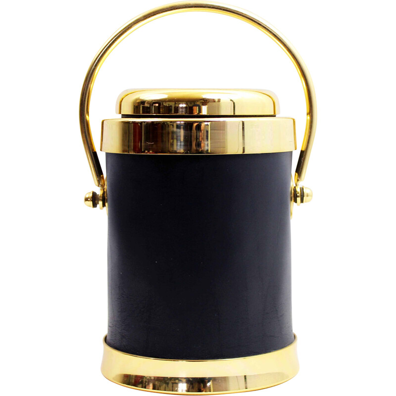Vintage leather and brass ice bucket, 1970-1980