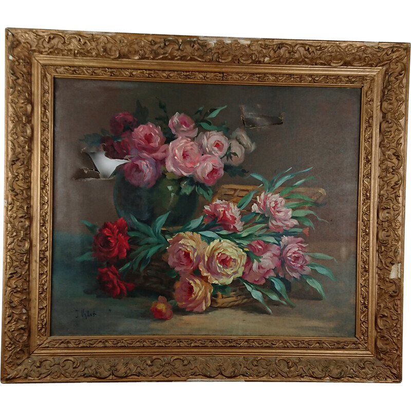 Vintage-Gemälde Blumenstrauß von Jean Vallet