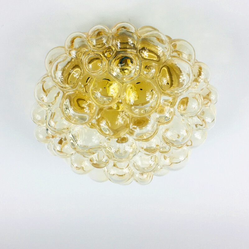 Pair of vintage amber bubble glass ceiling lamps by Helena Tynell for Limburg, Germany 1960s