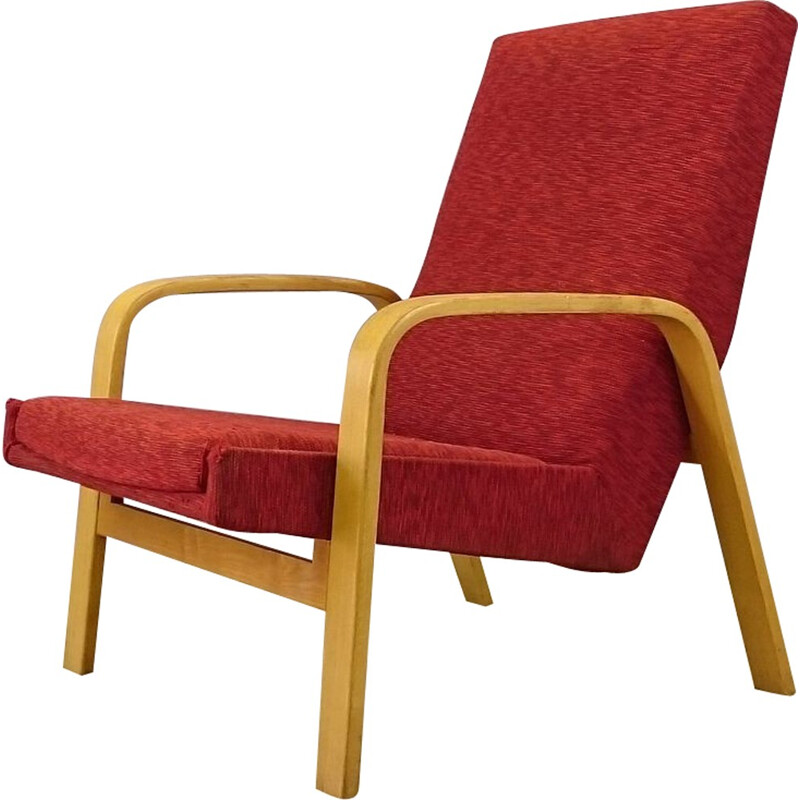 Mid-century armchair in curved wood and tissu by A.R.P for Steiner - 1950s