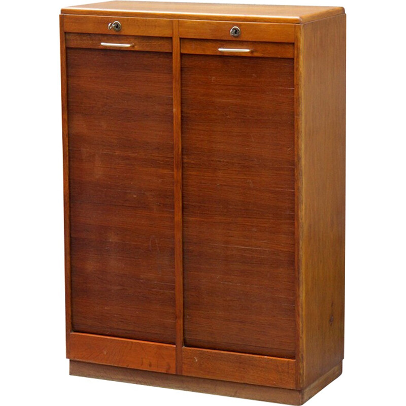 Filing cabinet with two curtains in oak - 1960s