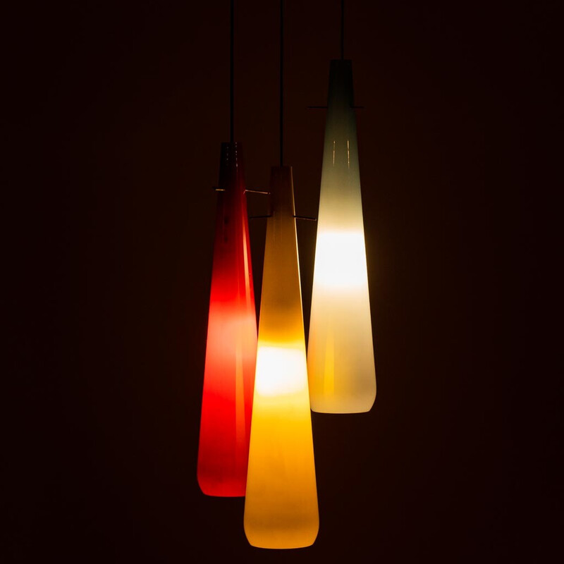 Lampadario vintage a 3 luci di Alessandro Pianon per Vistosi, 1960