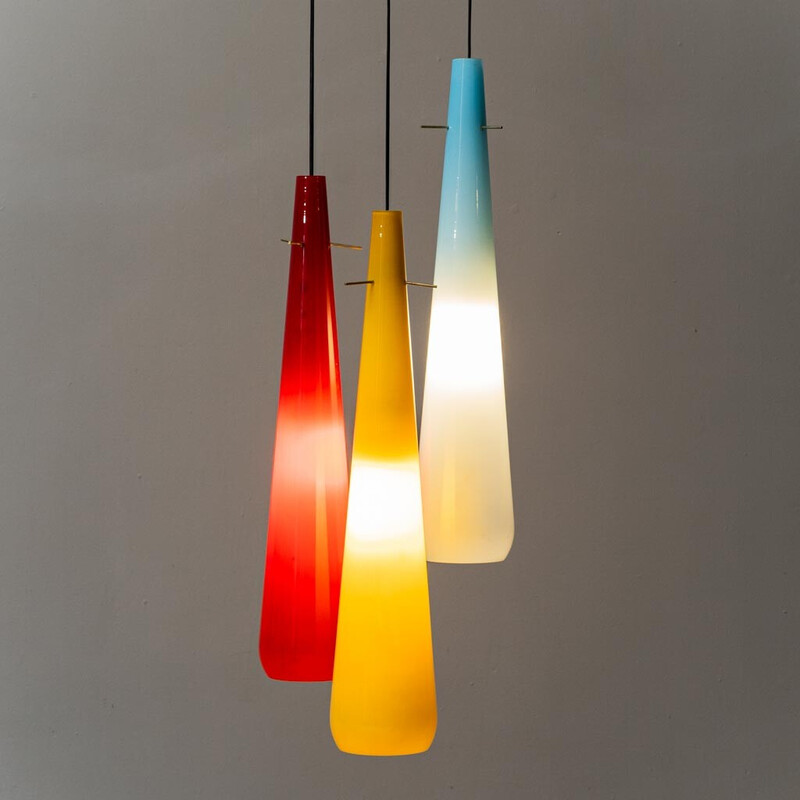 Lampadario vintage a 3 luci di Alessandro Pianon per Vistosi, 1960