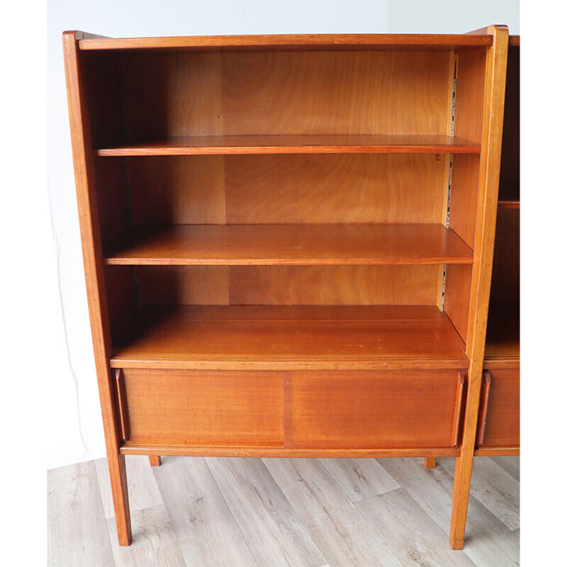 Vintage bookcase with wooden shelves, 1960