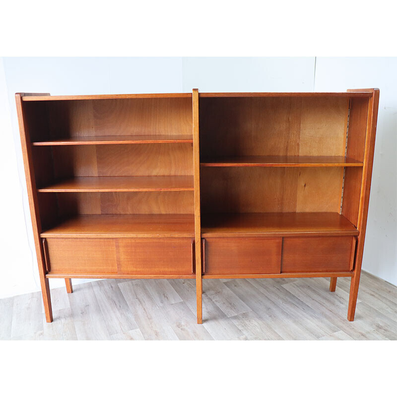 Vintage bookcase with wooden shelves, 1960