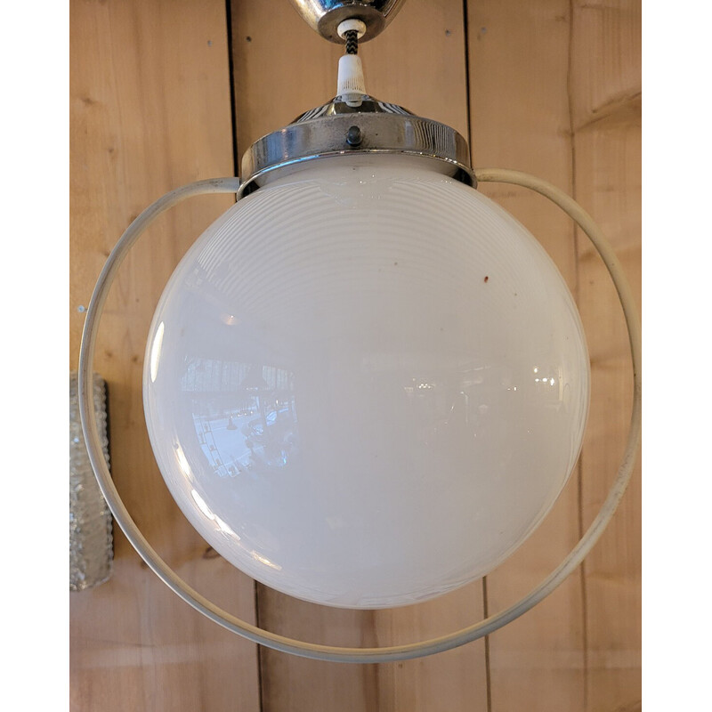 Vintage rise and fall opaline pendant lamp, 1950