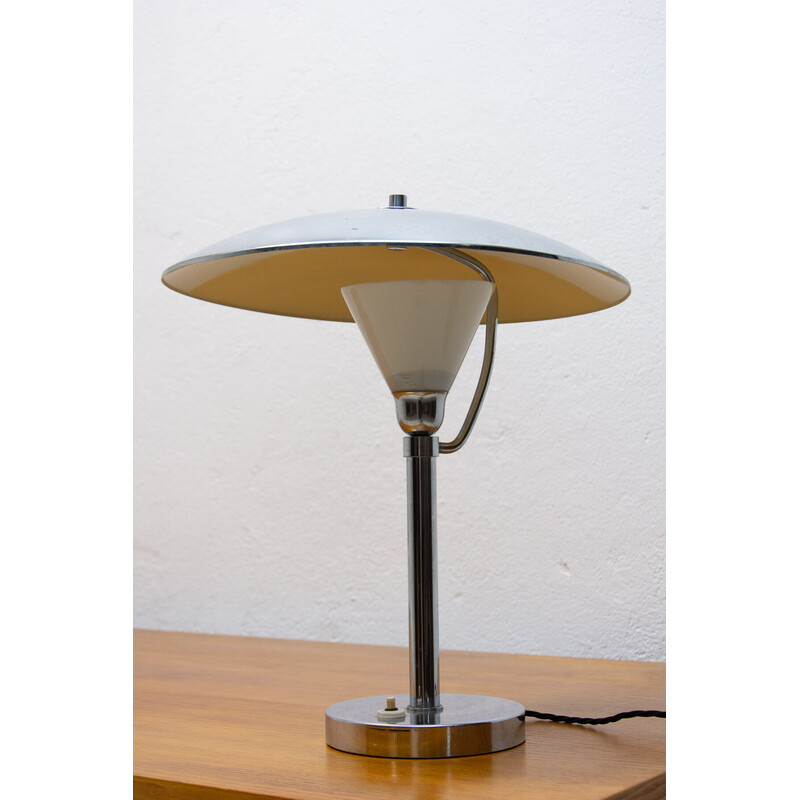 Lámpara de escritorio vintage Bauhaus cromada, Checoslovaquia años 40