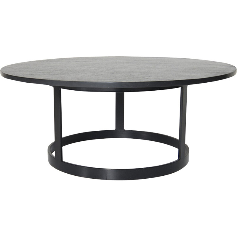 Vintage black coffee table with a top in natural stone - 1970s