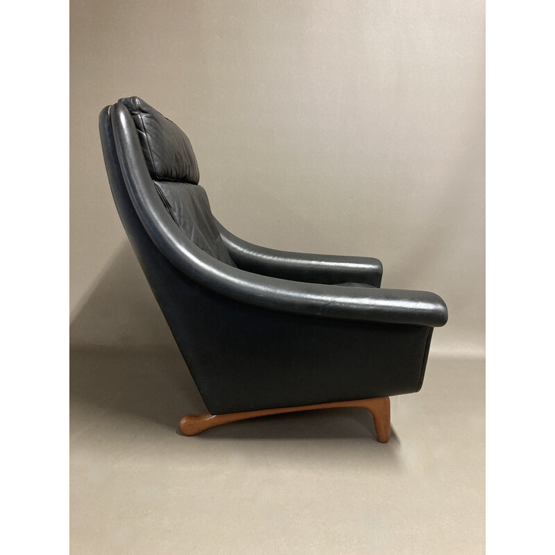 Vintage leather and teak armchair by Aage Christiansen, 1950