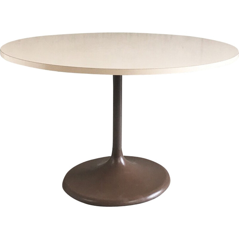 Table vintage circulaire en mélamine couleur marron champignon - 1970