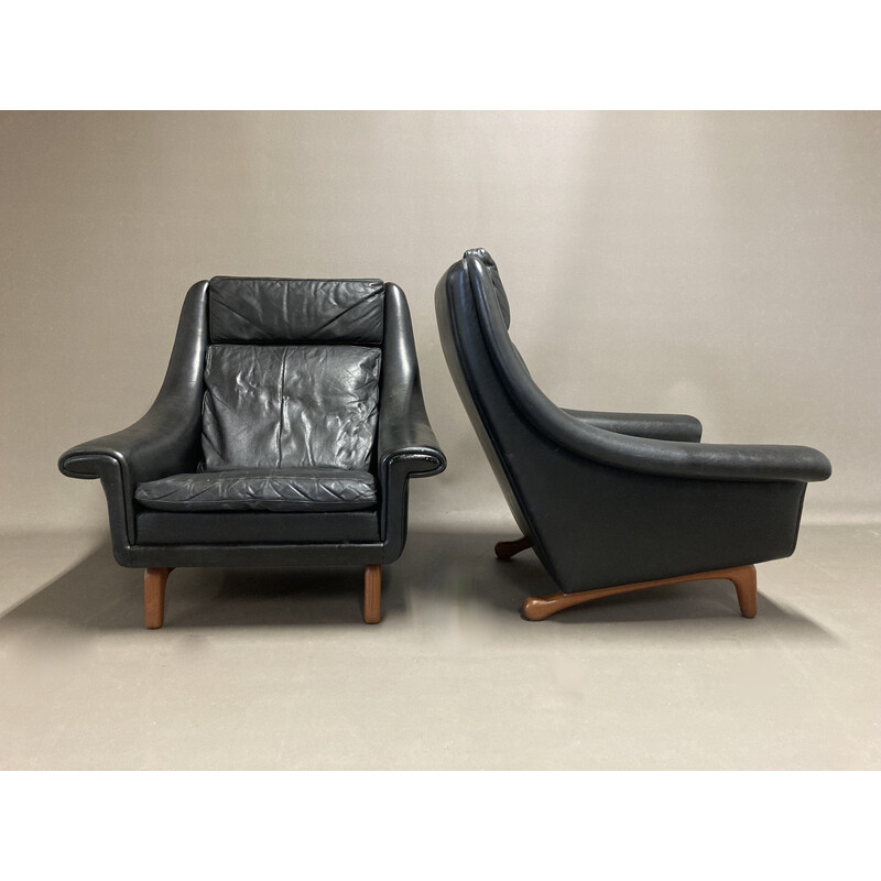 Vintage leren en teakhouten fauteuil van Aage Christiansen, 1950