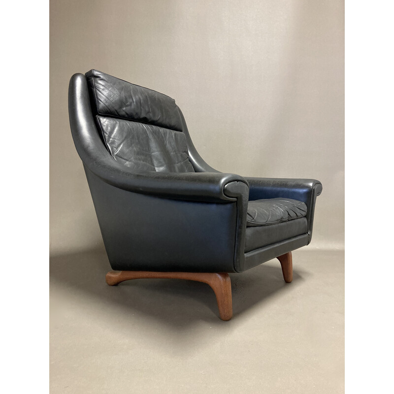 Vintage leather and teak armchair by Aage Christiansen, 1950