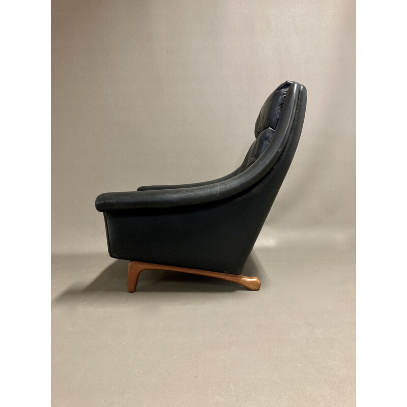 Vintage leather and teak armchair by Aage Christiansen, 1950