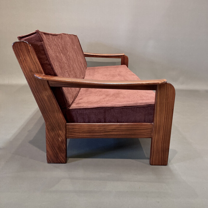 Skandinavisches 3-Sitzer-Sofa im Vintage-Stil aus Teakholz und Samt, 1950
