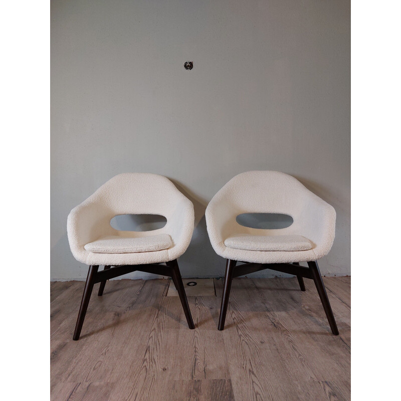 Pair of vintage armchairs Fabric shell loops by Miroslav Navratil, Czechoslovakia 1960