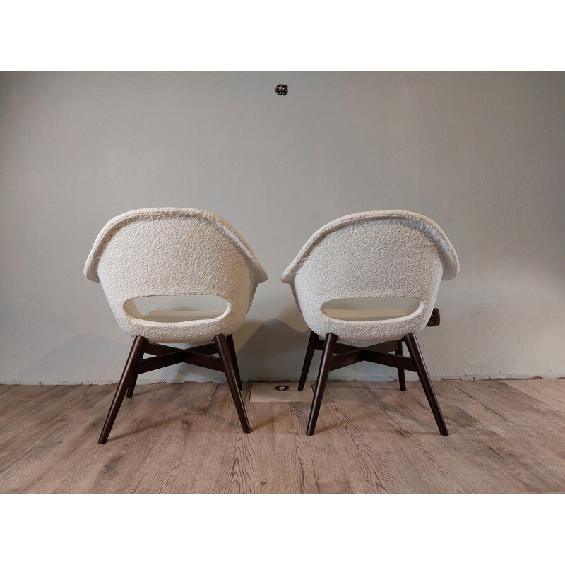 Pair of vintage armchairs Fabric shell loops by Miroslav Navratil, Czechoslovakia 1960