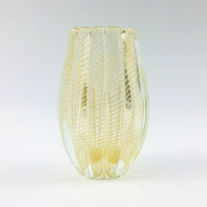 Vintage Cordonato d'Oro glazen vaas in Murano glas van Barovier en Toso, Italië 1950