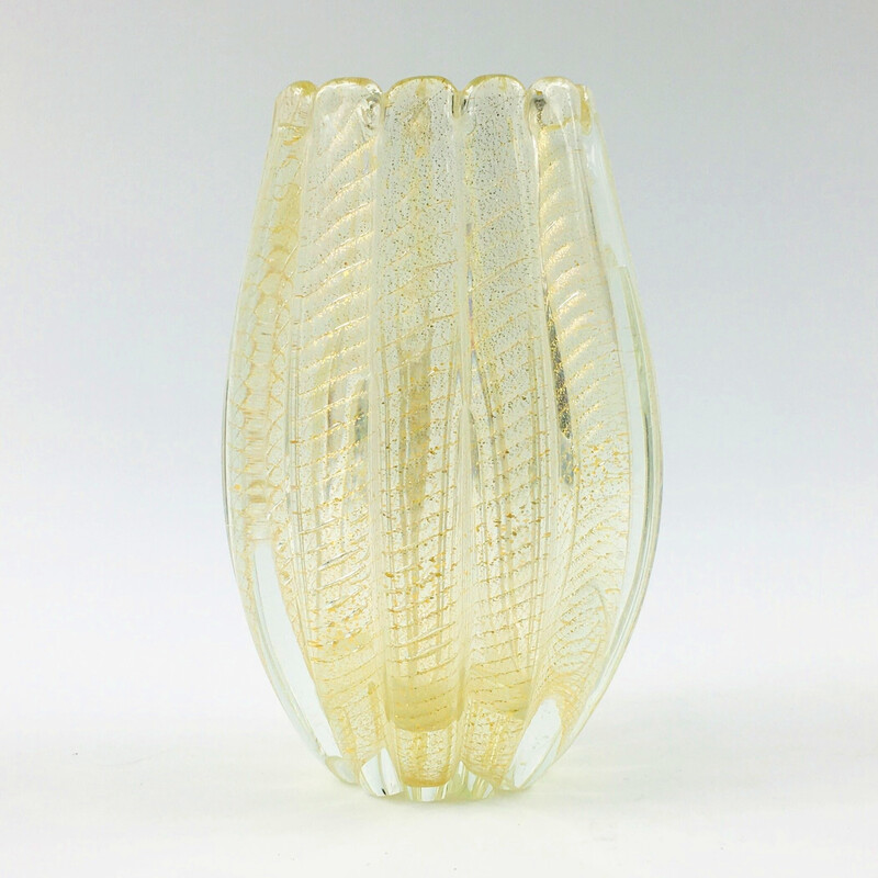 Vaso vintage in vetro Cordonato d'Oro di Murano di Barovier e Toso, Italia anni '50