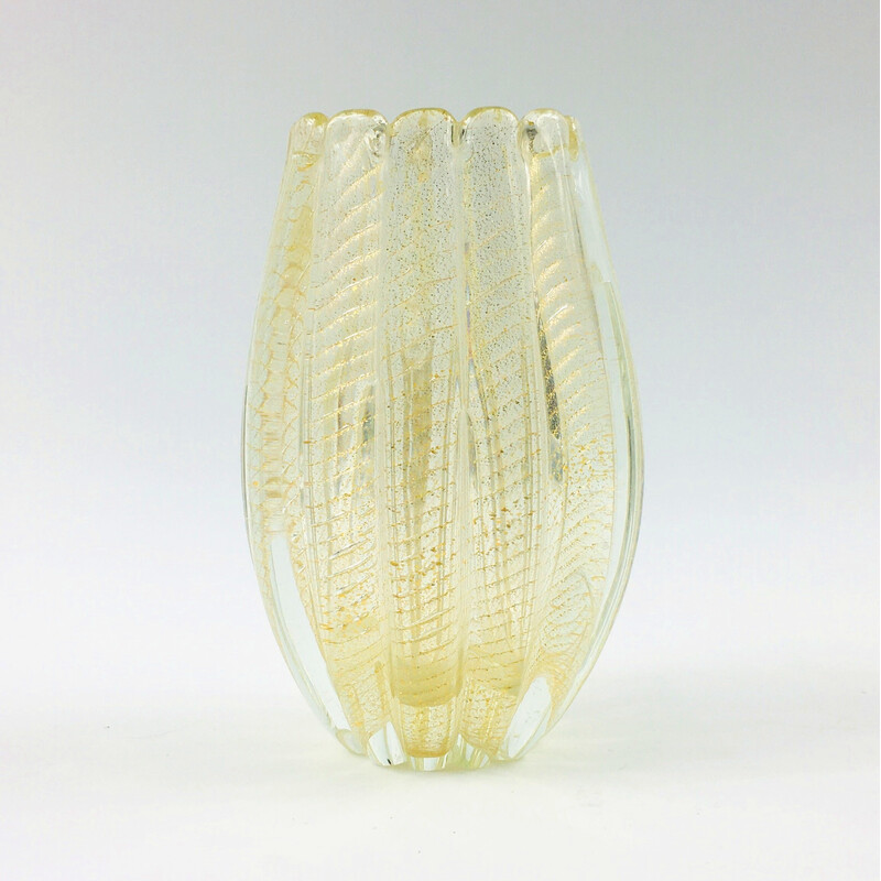 Vintage Cordonato d'Oro glazen vaas in Murano glas van Barovier en Toso, Italië 1950