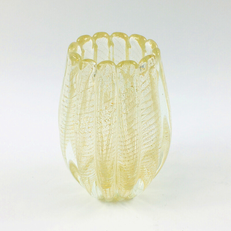 Vintage Cordonato d'Oro glass vase in Murano glass by Barovier and Toso, Italy 1950s