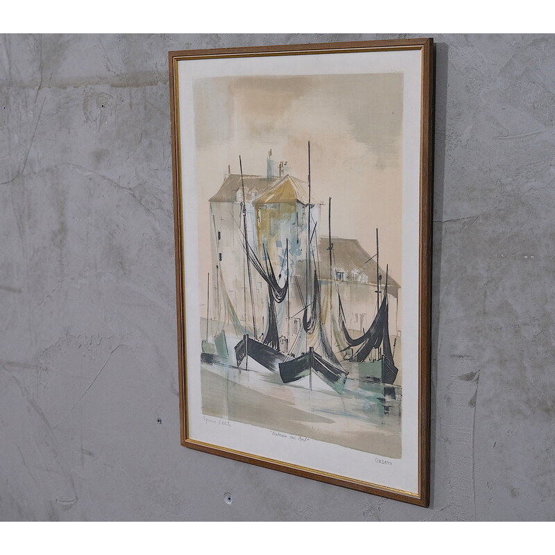 Litografia de barcos Vintage de Claude Casati, 1980s