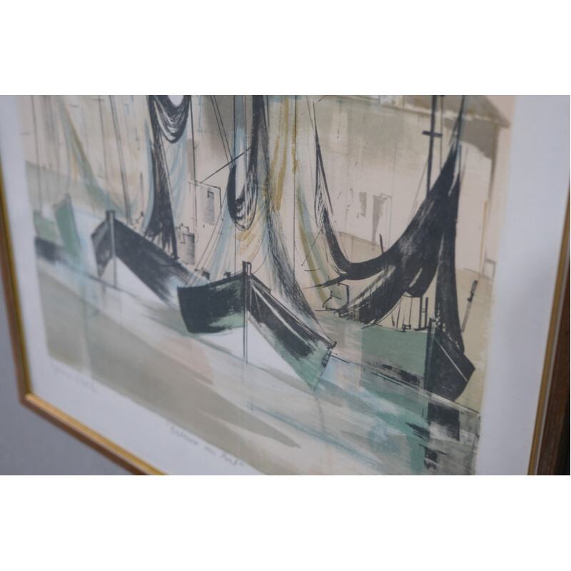 Vintage boats lithograph by Claude Casati, 1980s