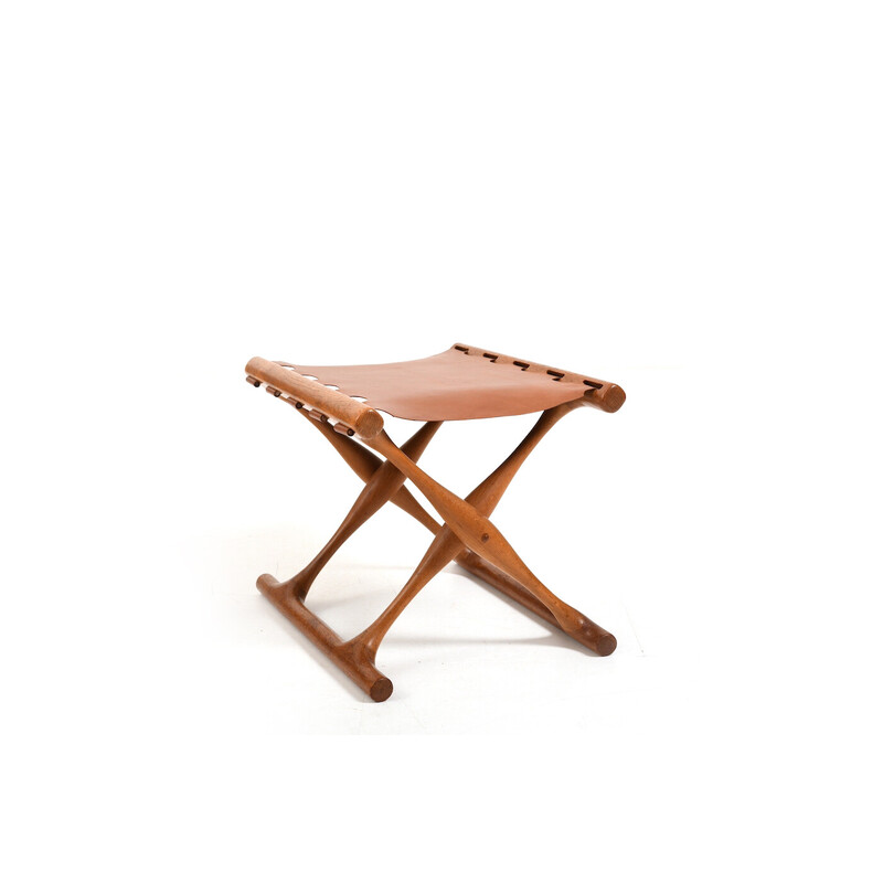 Vintage oakwood Guldhøj folding stool model Ph-41 by Poul Hundevad, Denmark 1960s