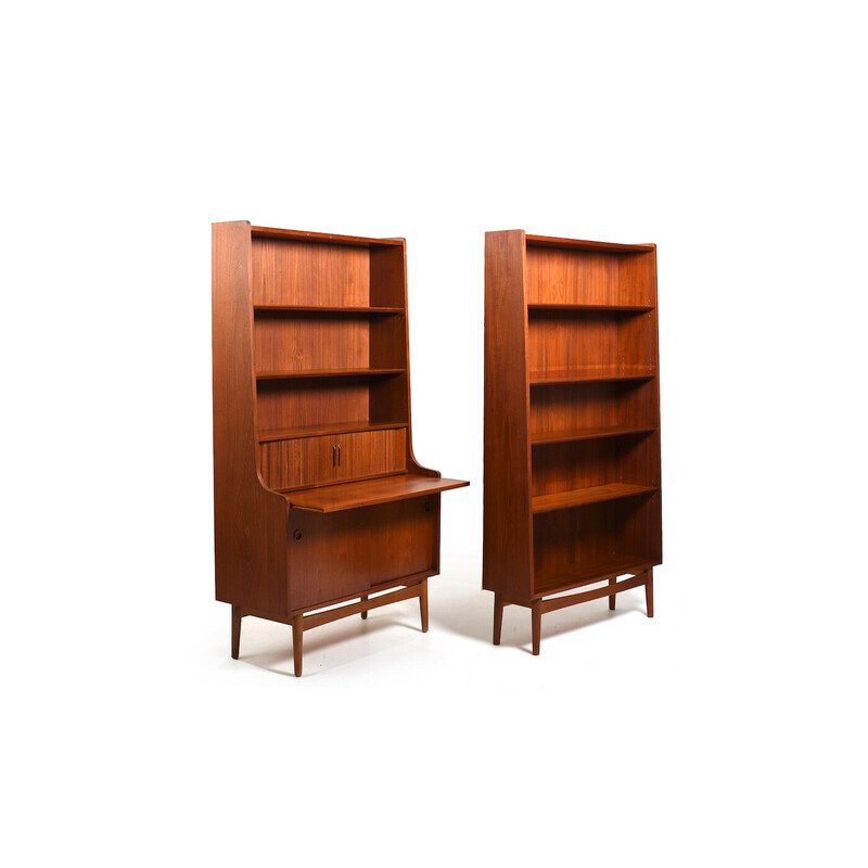 Vintage secretary and bookcase in teak by Johannes Sorth for Nexø Møbelfabrik Bornholm, 1960s