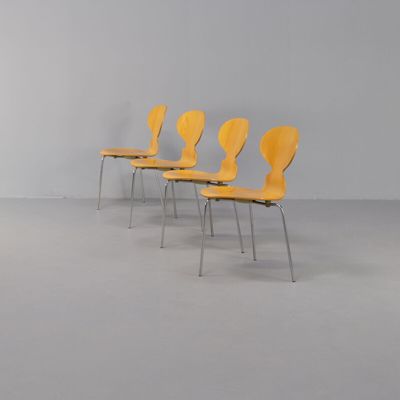 Set of 4 vintage plywood "model 3100 Ant"chairs by Arne Jacobsen for Fritz Hansen
