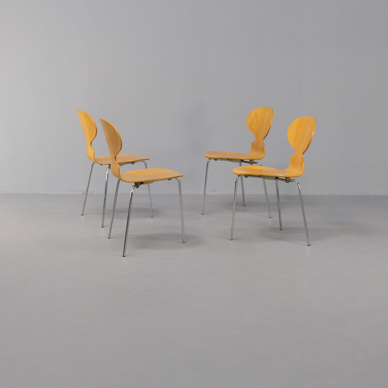 Set of 4 vintage plywood "model 3100 Ant"chairs by Arne Jacobsen for Fritz Hansen